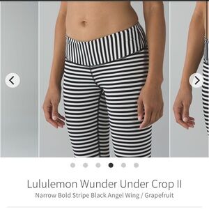 Rare Lululemon Wunder Under Crop II Narrow bold stripe black angel wing Sz 4 🦄